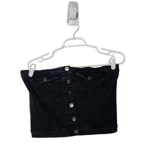 Project Rebel Black Smocked Bustier Corset Strapless Denim Crop Top Size Large